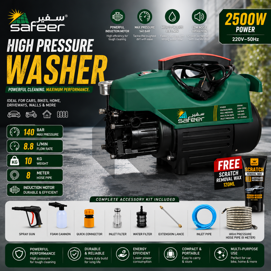 Safeer 95S7 High Pressure Washer 140 BAR 2800 RPM + Free Scratch Removal Wax Main image