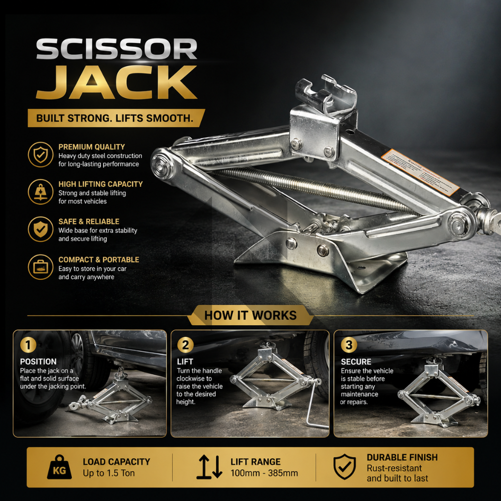 Universal Car Scissor Jack – Portable Manual Lift Jack for Emergency Tire Change