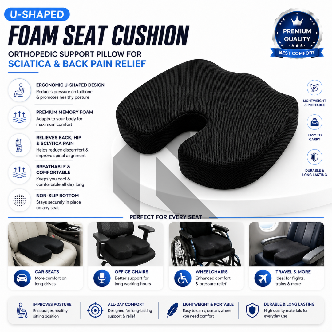 U-Shaped Foam Seat Cushion – Orthopedic Support Pillow for Sciatica & Back Pain Relief Main image