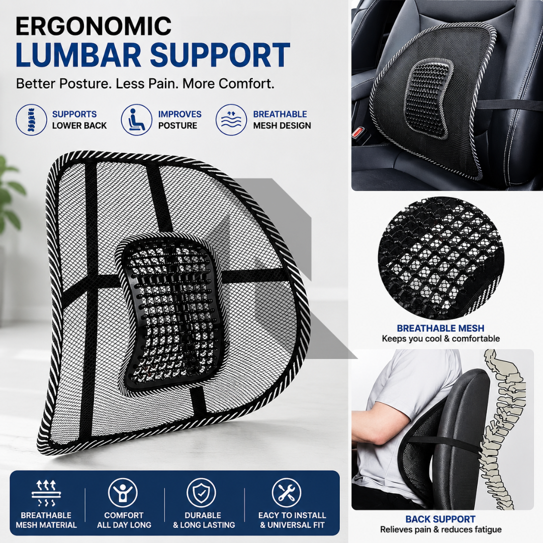 Universal Car Seat Back Support Mesh Cushion – Lower Back Pain Relief Support Main image