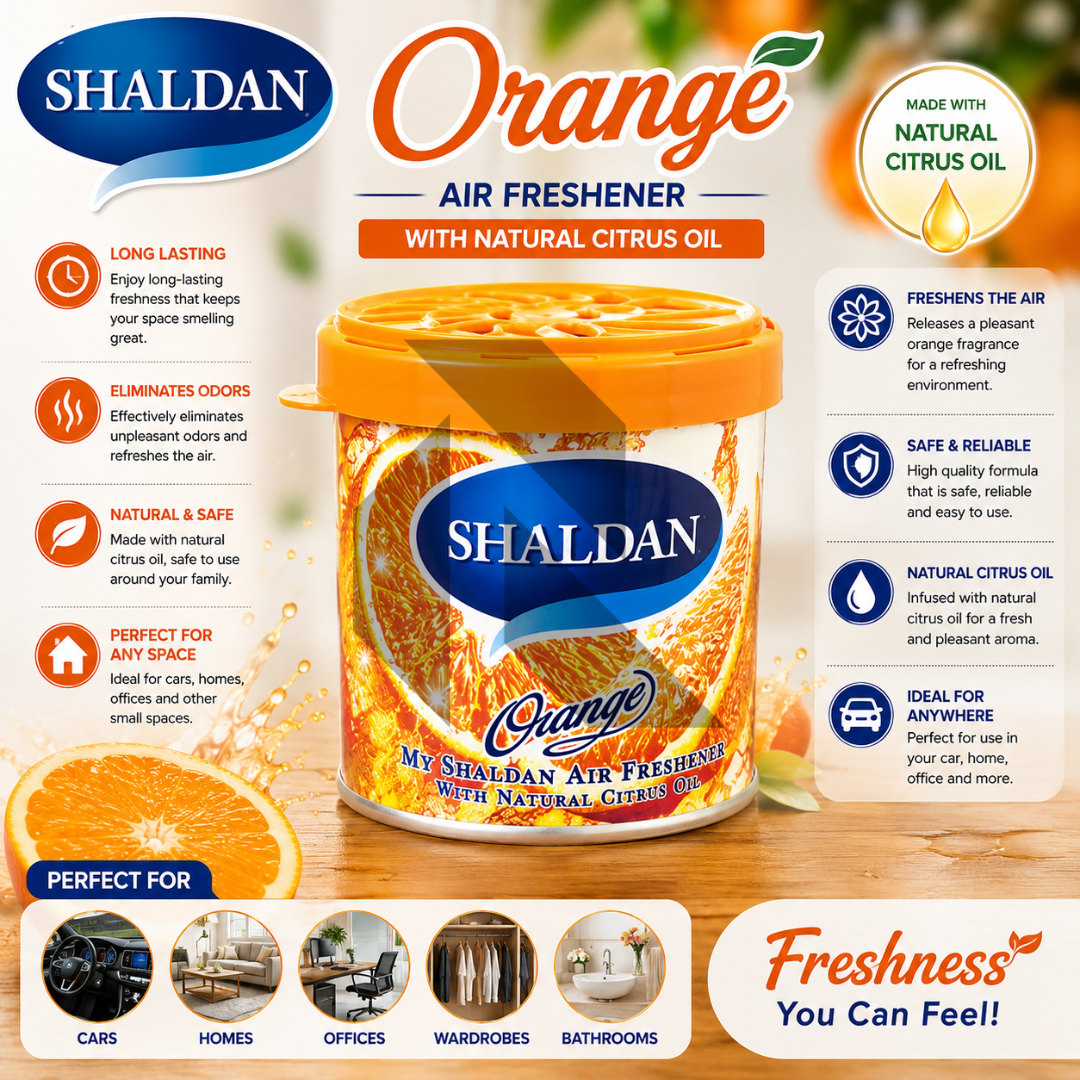 Shaldan Orange Car Air Freshener Can – Long Lasting Gel Air Freshener for Car, Home & Office