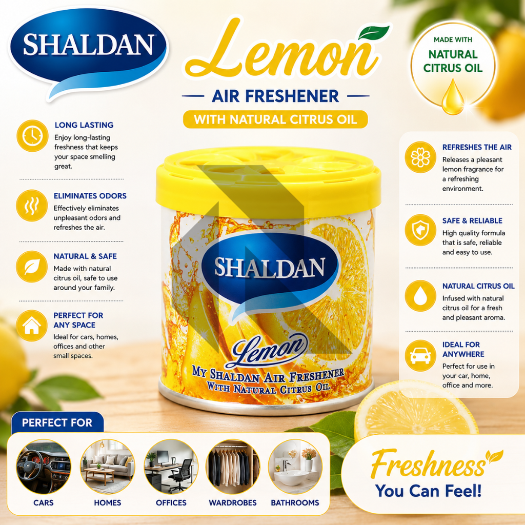 Shaldan Lemon Car Air Freshener Can – Long Lasting Gel Air Freshener for Car, Home & Office