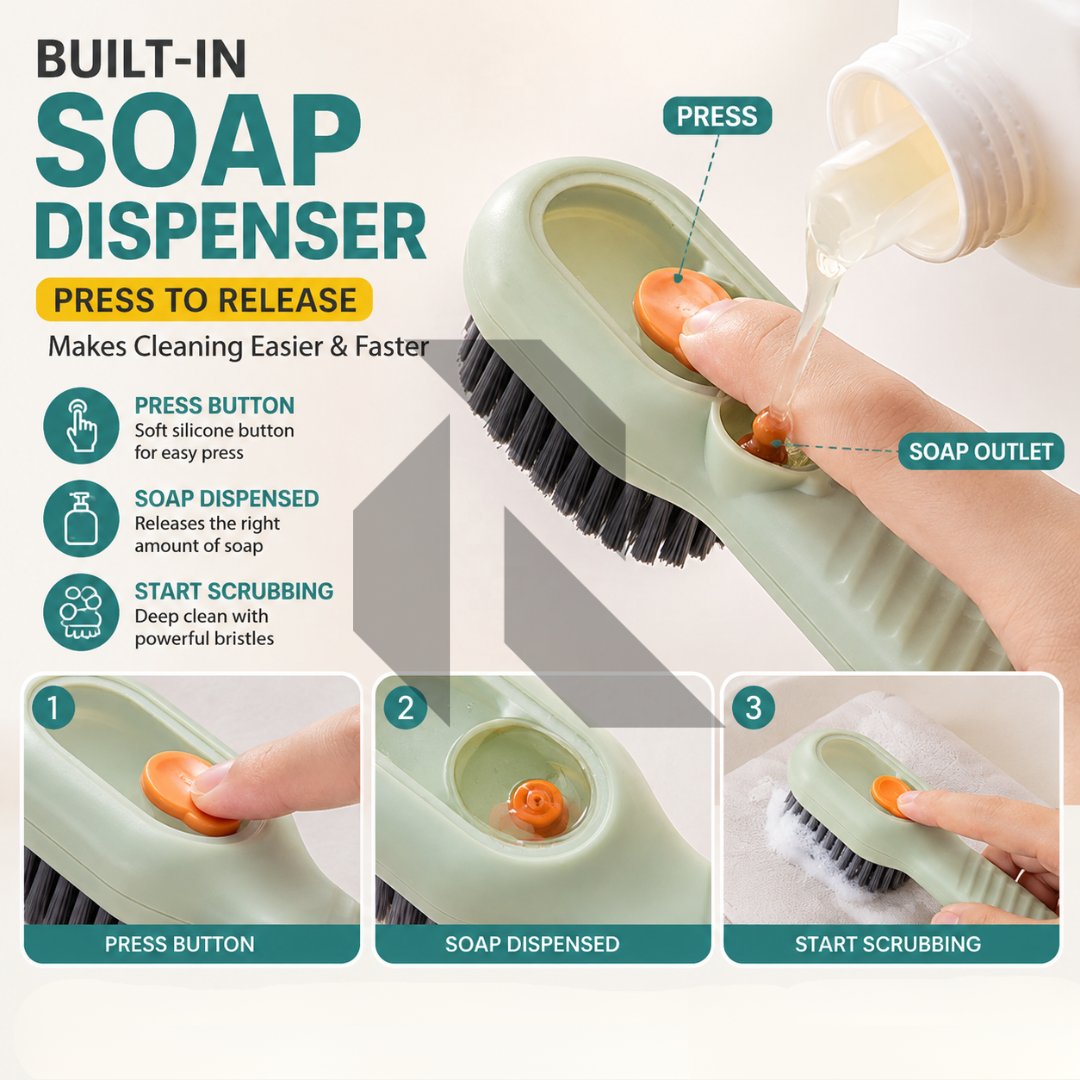 Car Soap Dispensing Cleaning Brush – Built-In Soap Dispenser Scrub Brush for Car Interior & Exterior