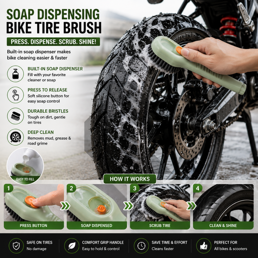 Car Soap Dispensing Cleaning Brush – Built-In Soap Dispenser Scrub Brush for Car Interior & Exterior