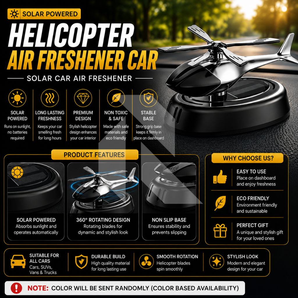 Helicopter Solar Power Car Dashboard Air Freshener – Rotating Propeller Fragrance Decor