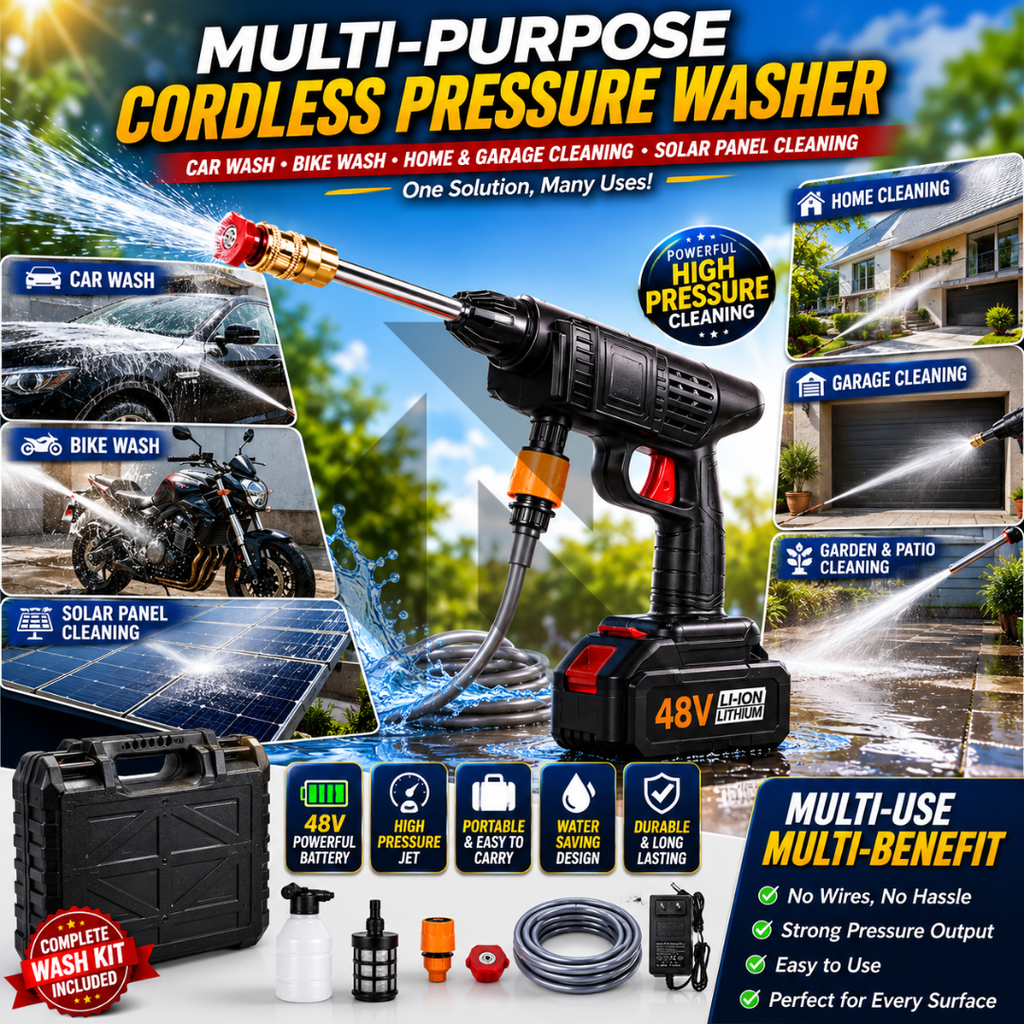48V Cordless High Pressure Washer – Rechargeable Car Washer with Single Battery Free 100ML Shampoo