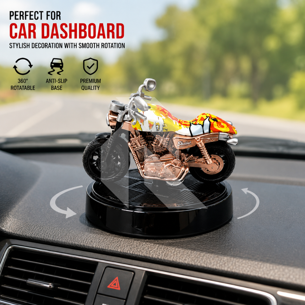 Solar Powered Motorcycle Car Air Freshener – Rotating Aromatherapy Perfume Diffuser Dashboard