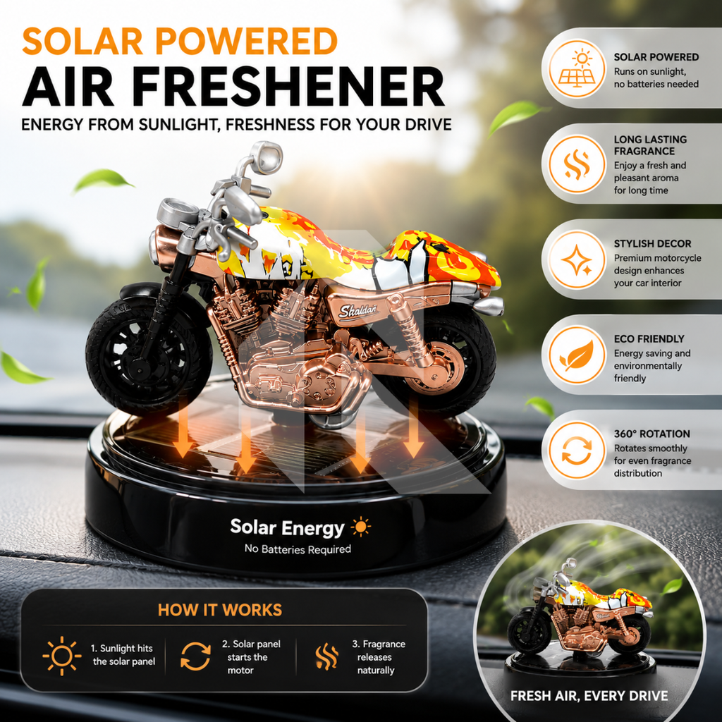 Solar Powered Motorcycle Car Air Freshener – Rotating Aromatherapy Perfume Diffuser Dashboard