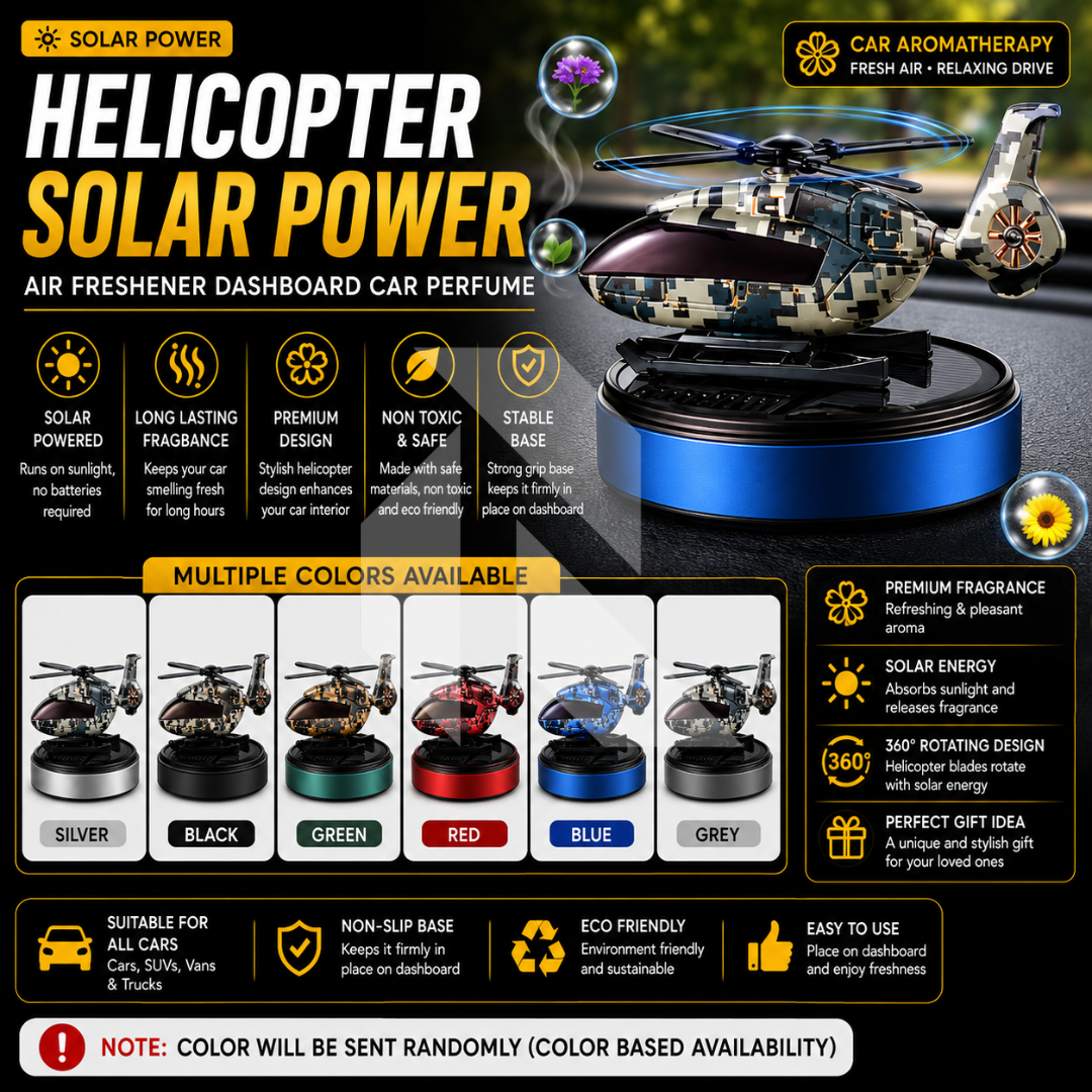 Helicopter Solar Power Car Dashboard Air Freshener – Rotating Fragrance Decor