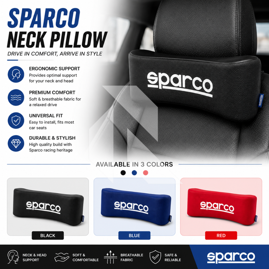 Sparco Ergonomic Neck Pillow – Universal Car Headrest Support Cushion (1 Piece)