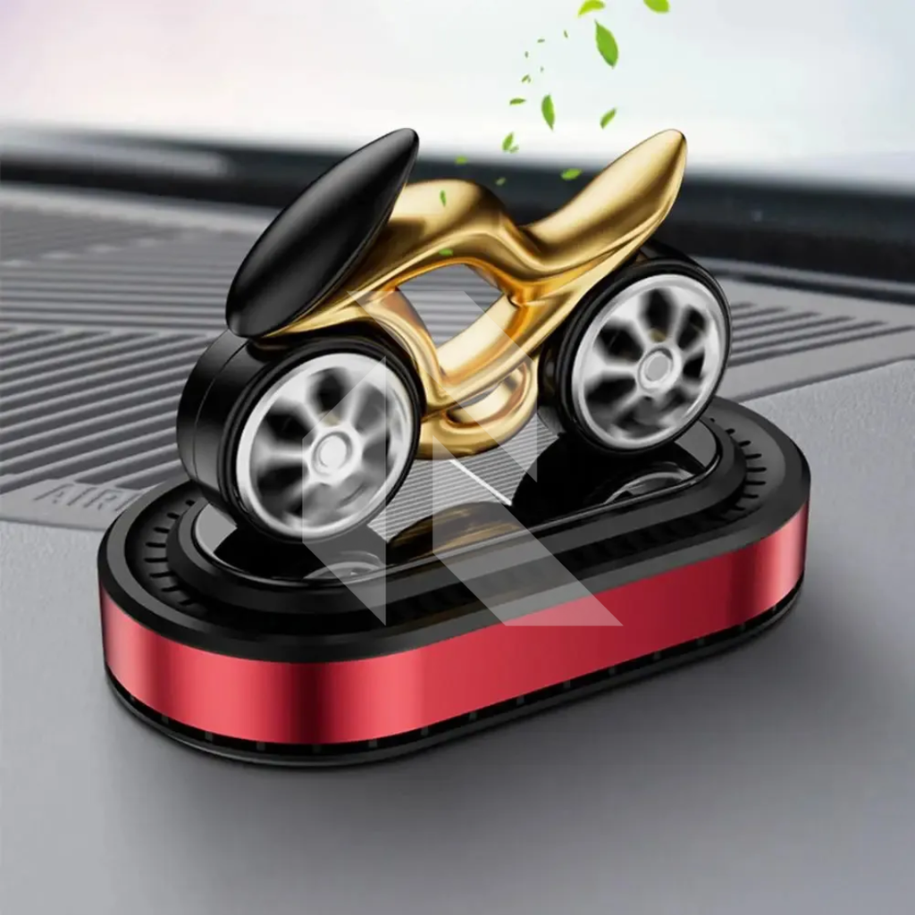 Solar Sports Bike Car Dashboard Air Freshener – 360° Rotating Solar Fragrance Decor