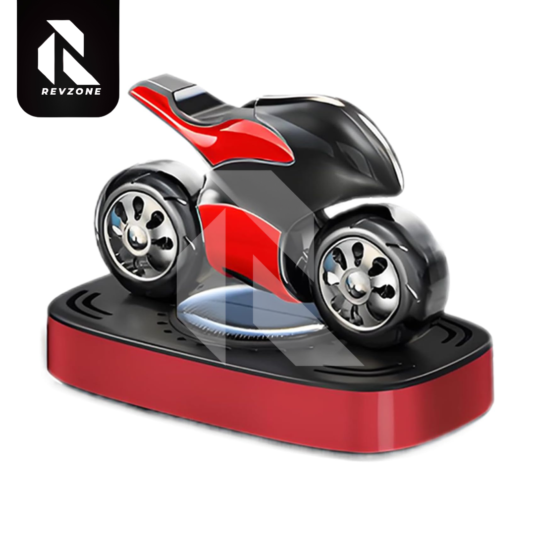 Solar Sports Bike Car Dashboard Air Freshener – 360° Rotating Solar Fragrance Decor