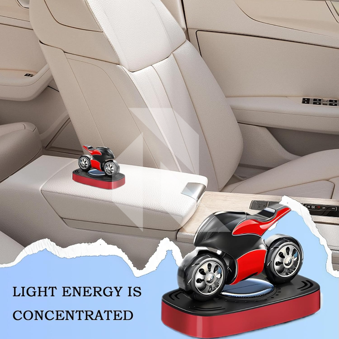 Solar Sports Bike Car Dashboard Air Freshener – 360° Rotating Solar Fragrance Decor