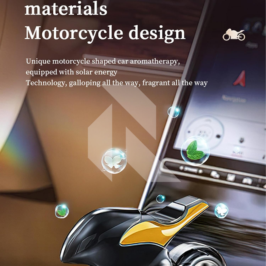 Solar Sports Bike Car Dashboard Air Freshener – 360° Rotating Solar Fragrance Decor