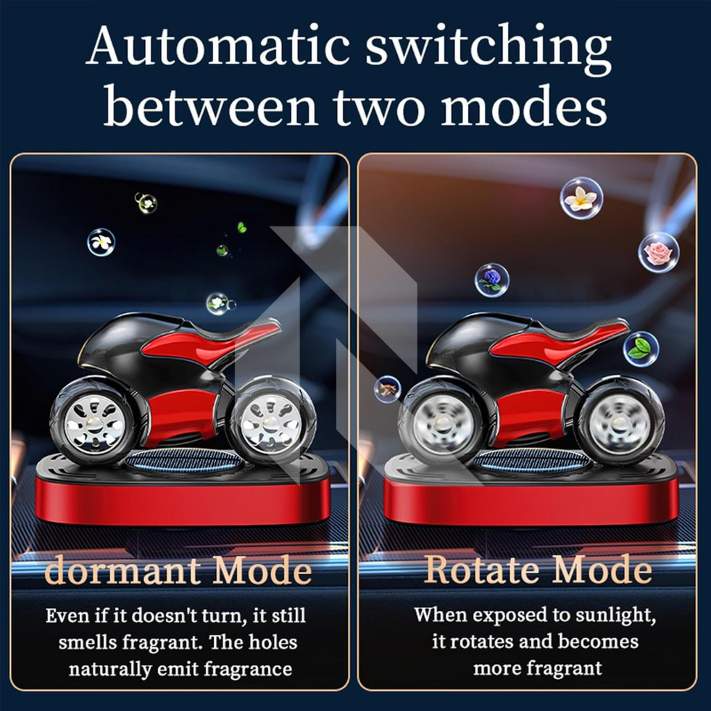Solar Sports Bike Car Dashboard Air Freshener – 360° Rotating Solar Fragrance Decor