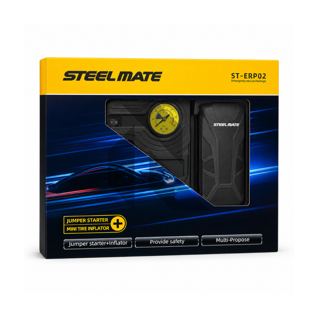 STEELMATE ST-ERP02 Car Power Bank Jump Starter 12000mAh – Portable Air Compressor 90 PSI Rescue Package