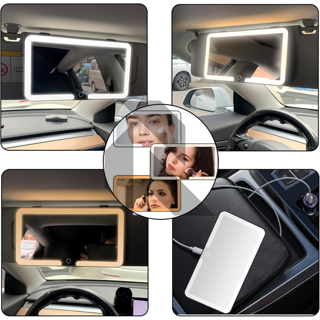 Universal Car Sun Visor LED Makeup Mirror – USB Rechargeable Touch Sensor Vanity Mirror