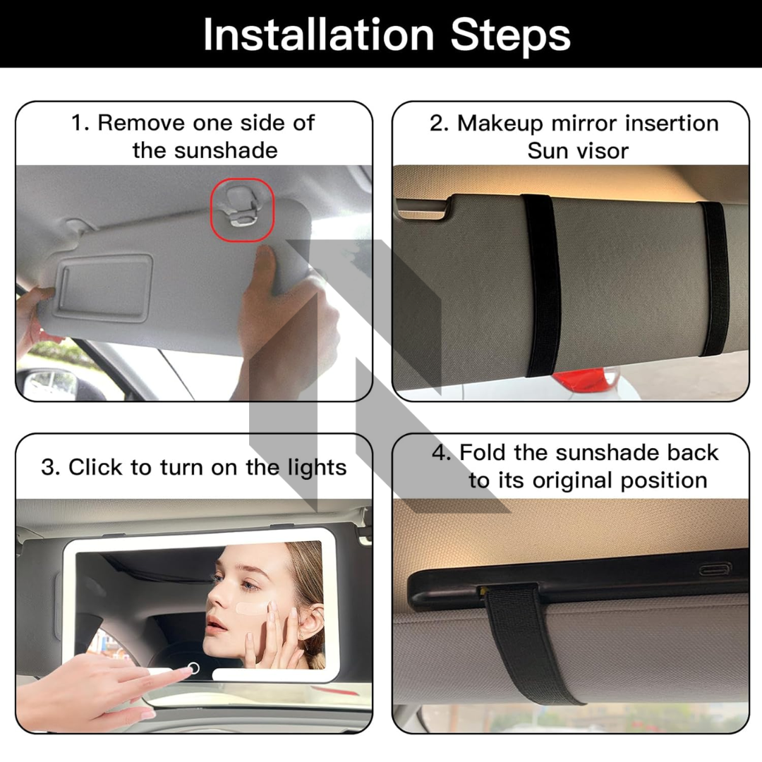 Universal Car Sun Visor LED Makeup Mirror – USB Rechargeable Touch Sensor Vanity Mirror