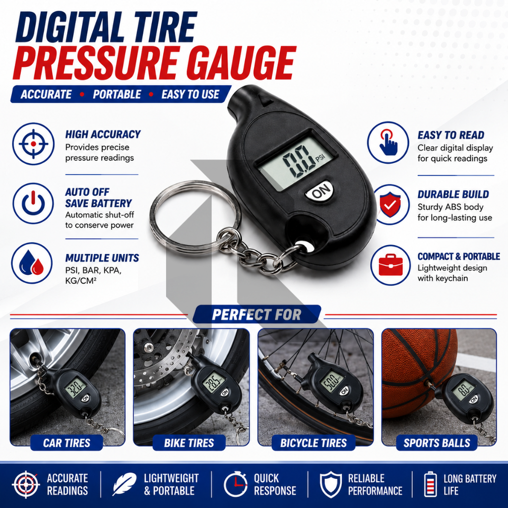 Digital Tire Pressure Gauge Keychain – Portable Car & Bike Tire Pressure Tester