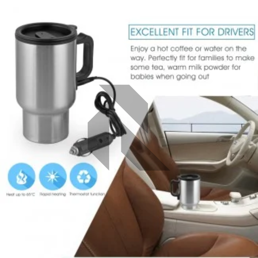Stainless Steel Electric Smart Mug 12V Car Heated Cup – Vacuum Insulated Travel Heating Mug