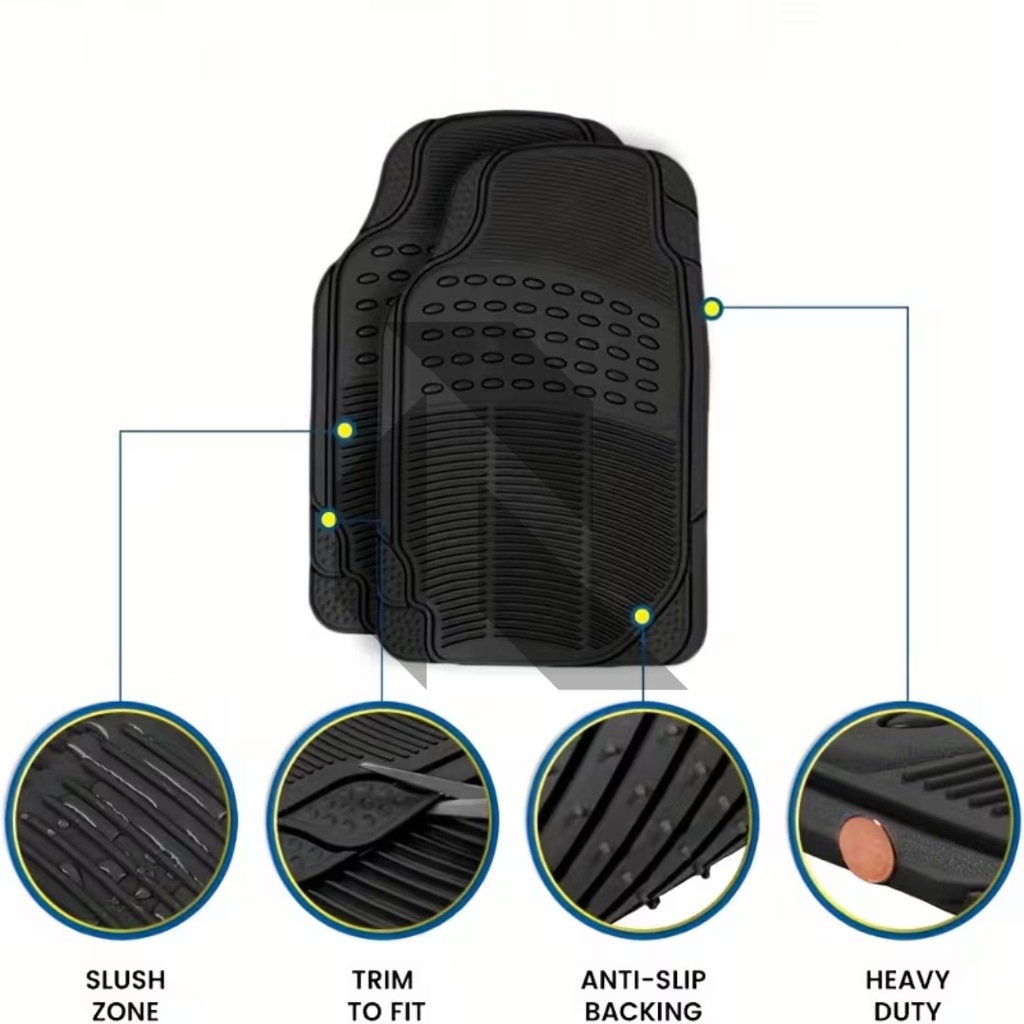 Universal 3 Piece Heavy Duty Car Floor Mat Set – Waterproof All-Weather Interior Protection (Black)