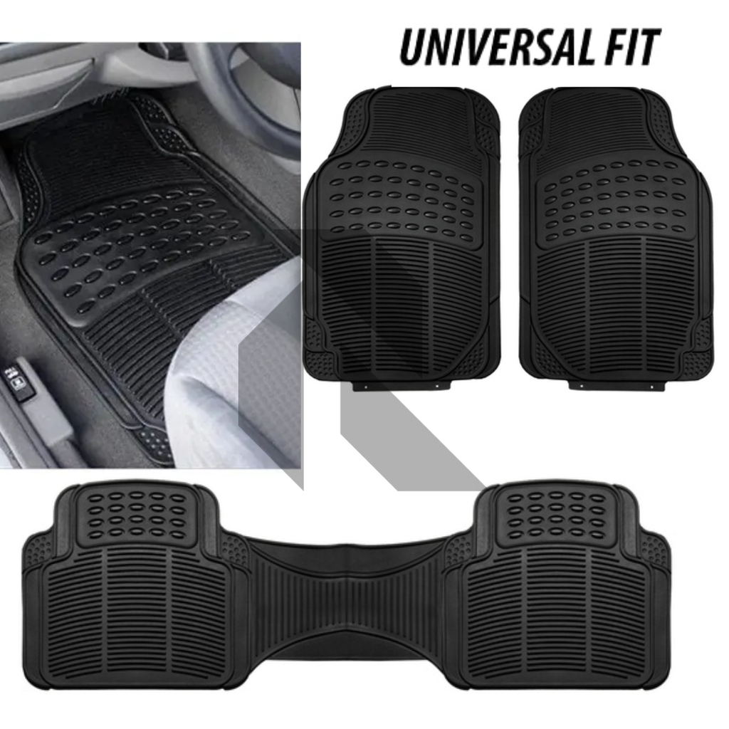 Universal 3 Piece Heavy Duty Car Floor Mat Set – Waterproof All-Weather Interior Protection (Black)