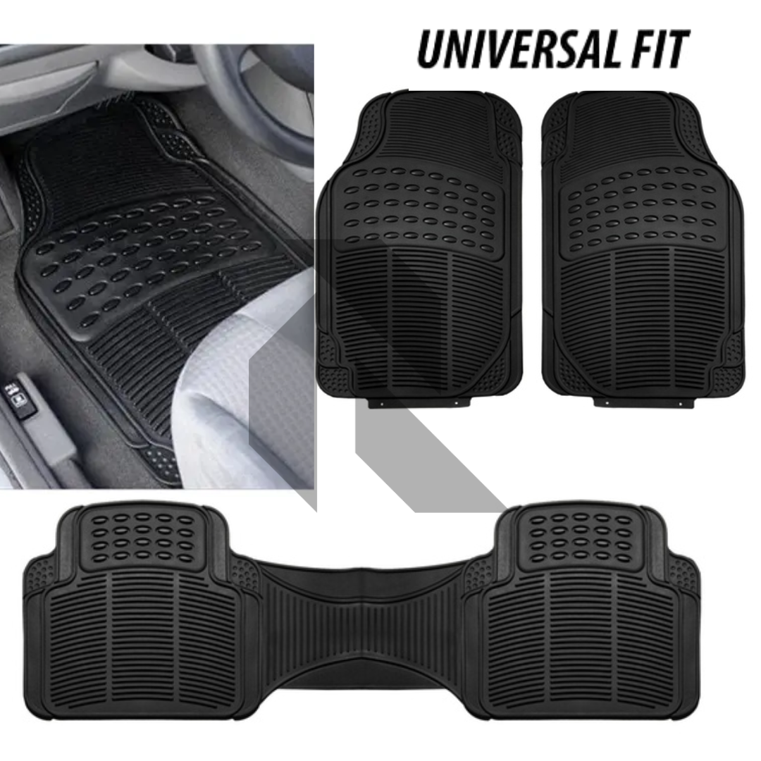 Universal 3 Piece Heavy Duty Car Floor Mat Set – Waterproof All-Weather Interior Protection (Black)