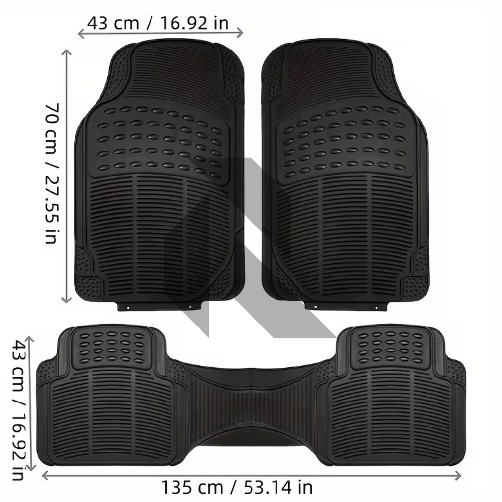 Universal 3 Piece Heavy Duty Car Floor Mat Set – Waterproof All-Weather Interior Protection (Black)