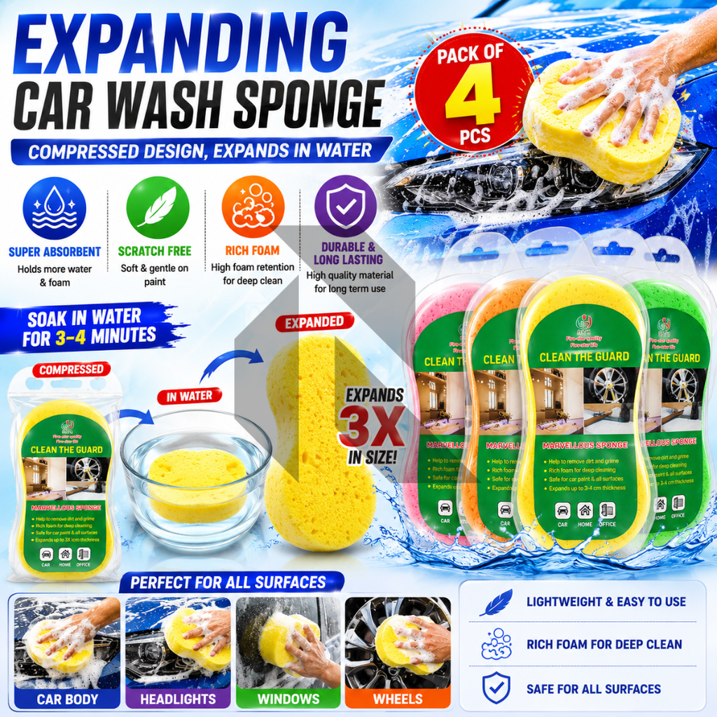 Compressed Car Wash Sponge – Expandable High Density Foam Cleaning Sponge