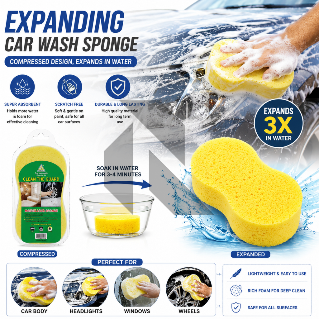Compressed Car Wash Sponge – Expandable High Density Foam Cleaning Sponge