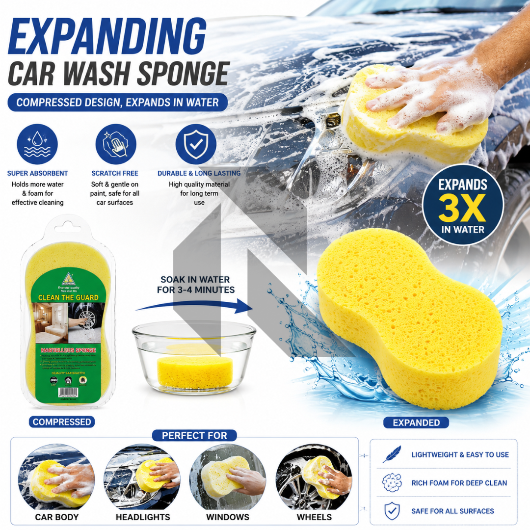 Compressed Car Wash Sponge – Expandable High Density Foam Cleaning Sponge