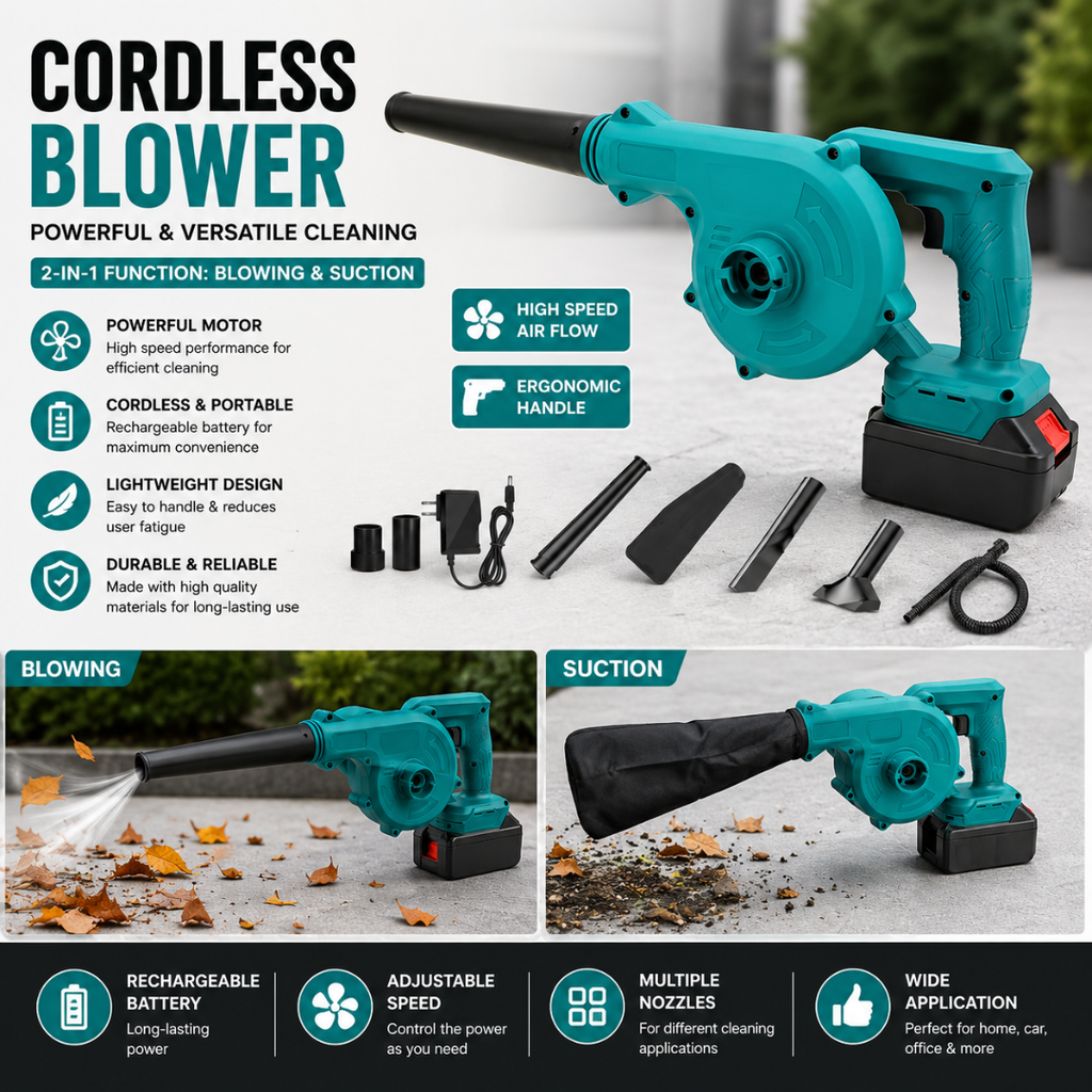 Portable Air Blower & Vacuum Cleaner – Cordless Rechargeable 2-in-1 High-Speed Dust Cleaning Tool