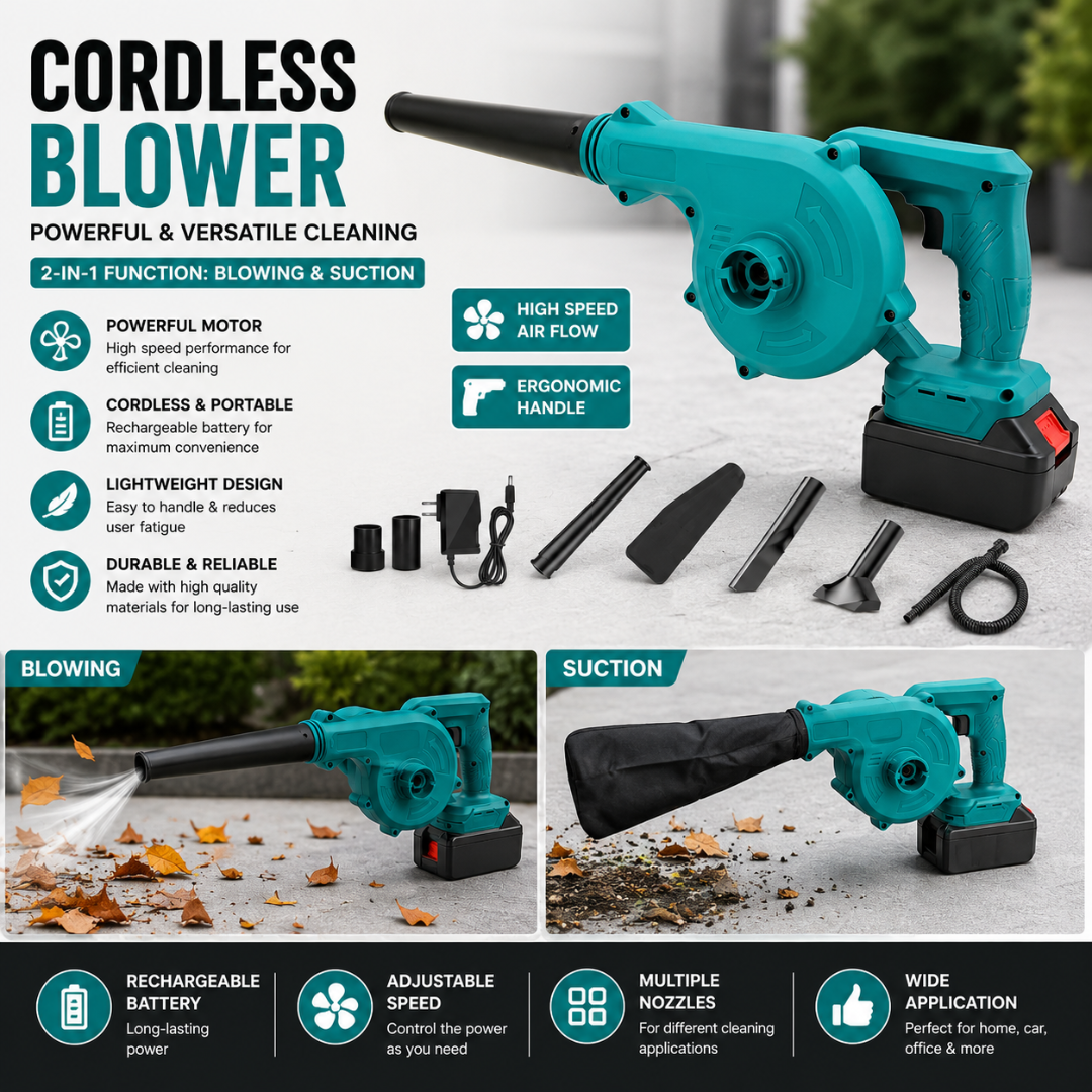 Portable Air Blower & Vacuum Cleaner – Cordless Rechargeable 2-in-1 High-Speed Dust Cleaning Tool
