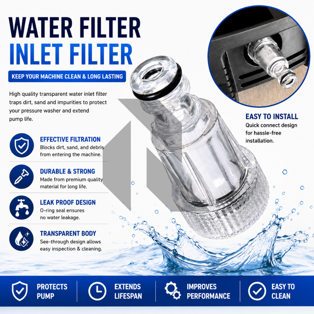 Universal Inlet Water Filter for Pressure Washers – Transparent Water Pump Protection Filter Main image