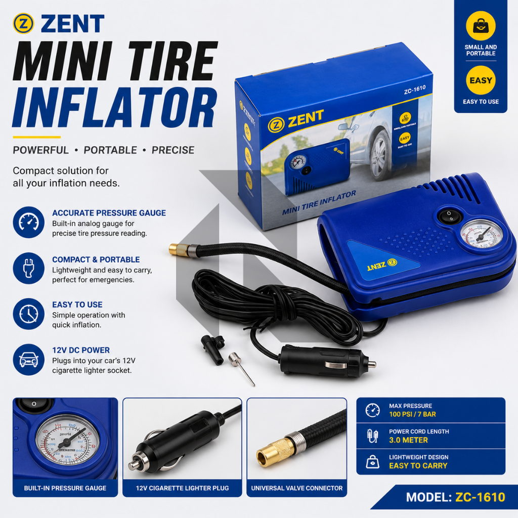 Zent Mini Tire Inflator 12V – Portable Car Air Compressor